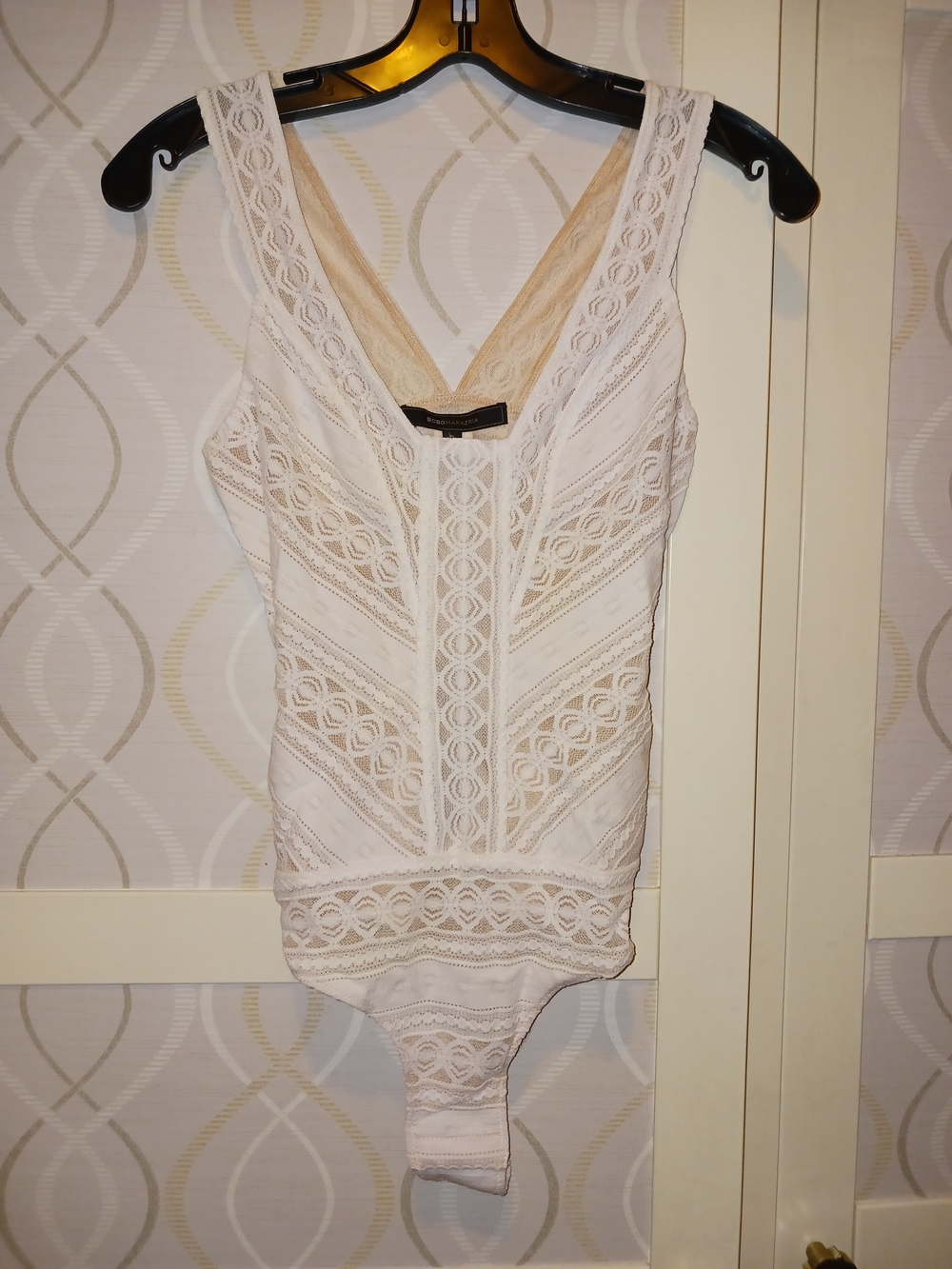 BCBGMaxAzria Lace V-Neck Sleeveless Bodysuit